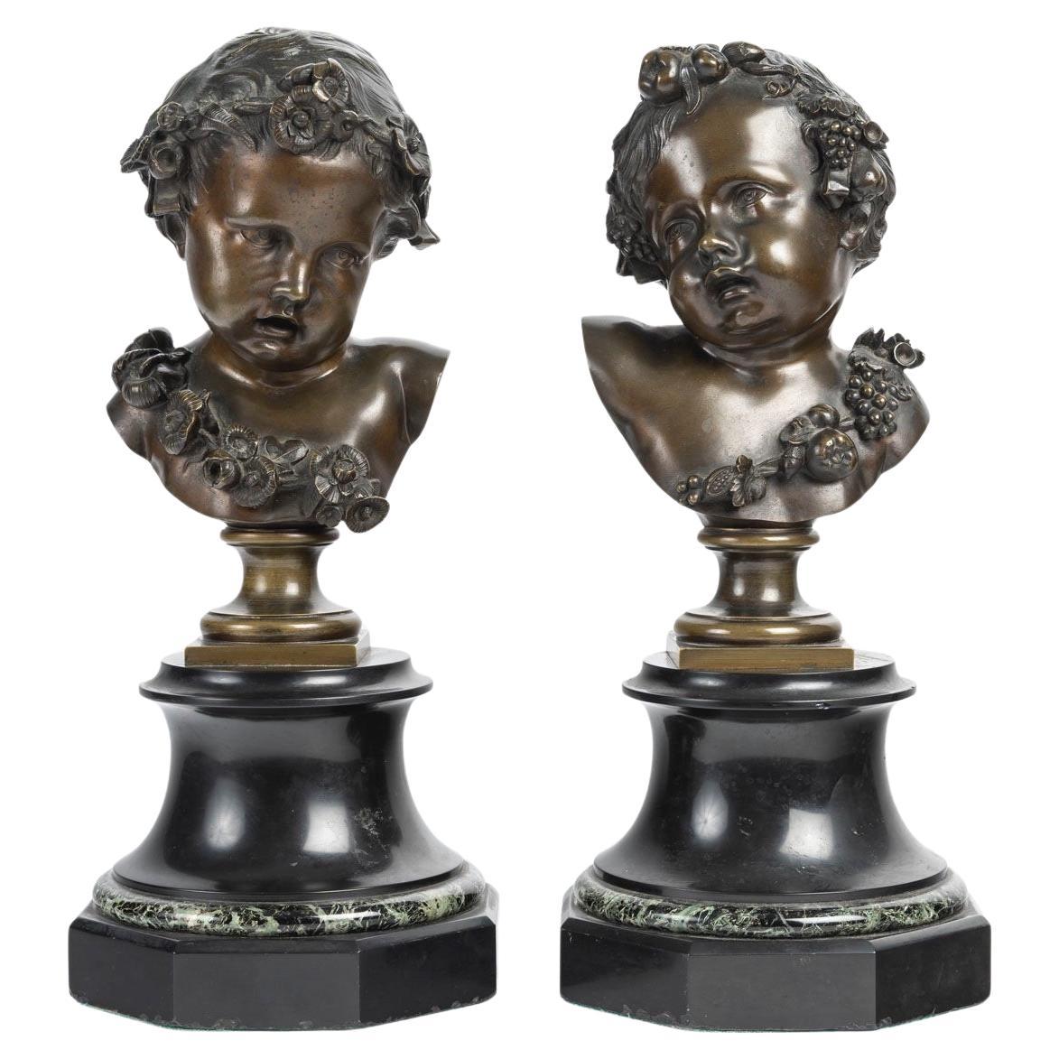 "Les Enfants de Bacchus"  A French 19th Century Charming Pair of Bronze Putti For Sale