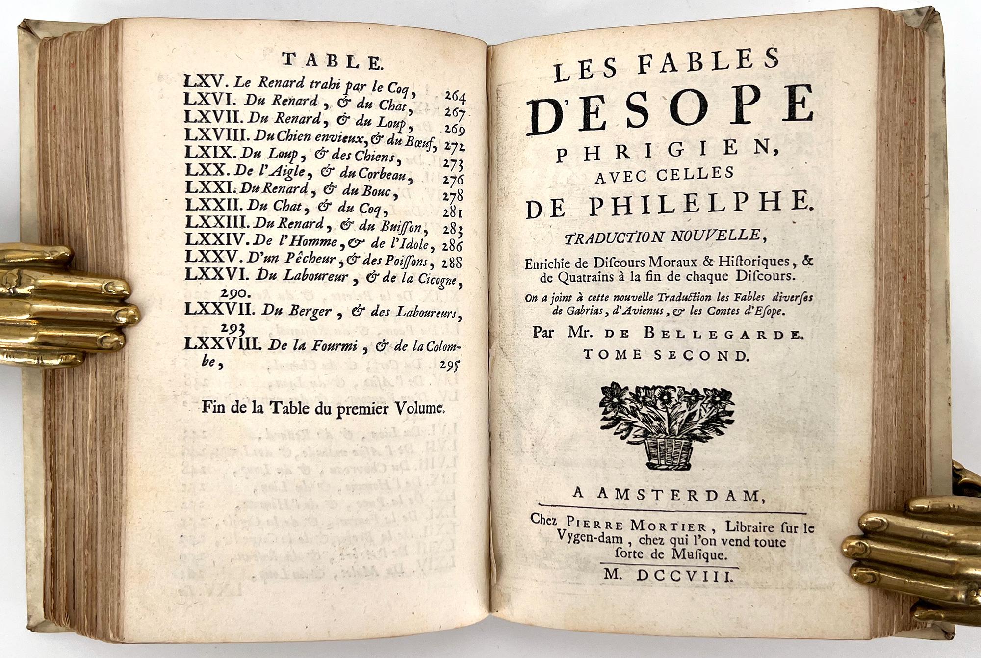 17ème siècle Les Fables d'Esope Phrigien avec celles de Philelphe [Les Fables d'Esope, 1708] en vente