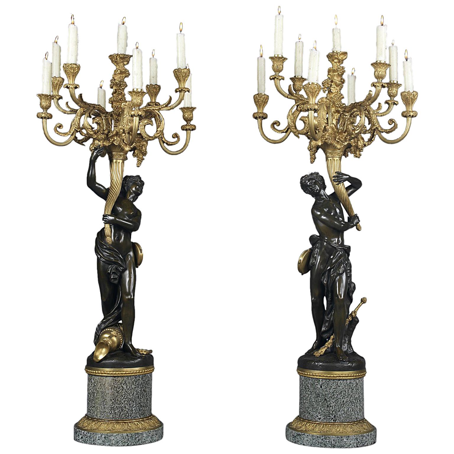 Par de candelabros "Les Grands Faunes" según François Rémond, hacia 1880