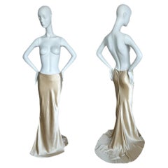 LES HABITUDES 100% Silk Maxi Evening Skirt with Train for Bridal Wedding