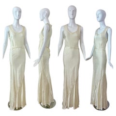 LES HABITUDES 1996 Vintage Buttercream Bias Cut Effect Gown Bridal Wedding Dress