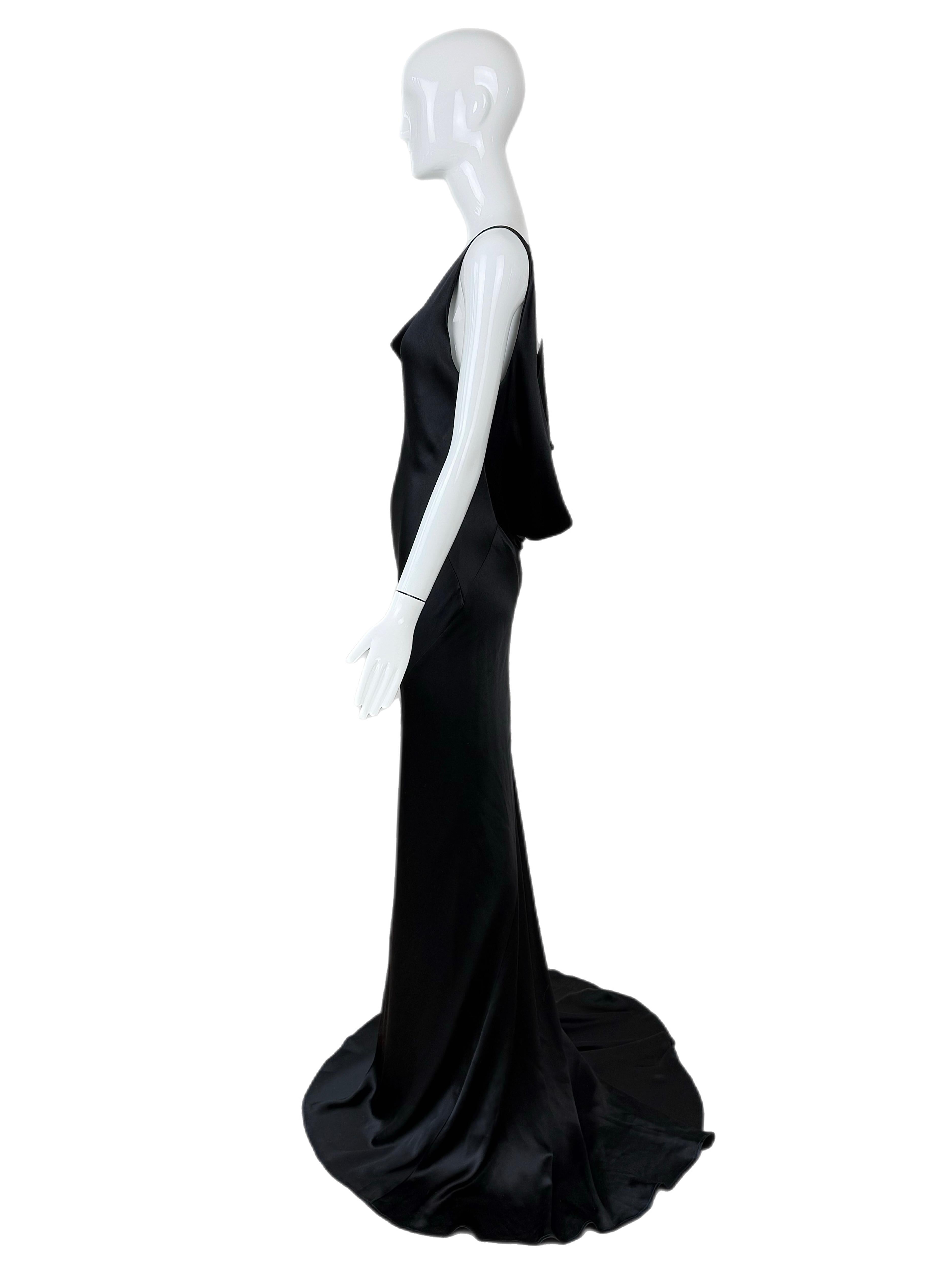 LES HABITUDES 2016 Black Liquid Silk Cowl Evening Gown Maxi Dress Lace For Sale 2