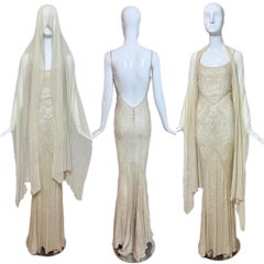 LES HABITUDES 90's Art Deco Couture Vintage Beaded Bridal Gown Wedding Dress