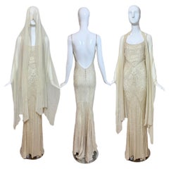 LES HABITUDES 90's Art Deco Couture Vintage Beaded Bridal Gown Wedding Dress