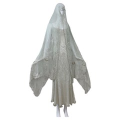 LES HABITUDES 90's Couture Vintage Grey/Blue Beaded Bridal Wedding Dress Shawl