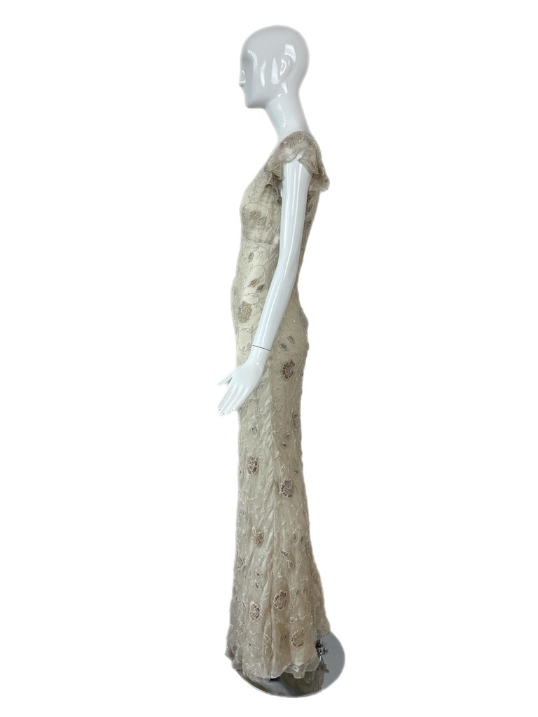 Les Habitudes 90's Vintage Couture Hand-Beaded Silk Embellished Evening Gown Les Habitudes 90's Vintage Couture Hand-Beaded Silk Embellished Evening Gown
