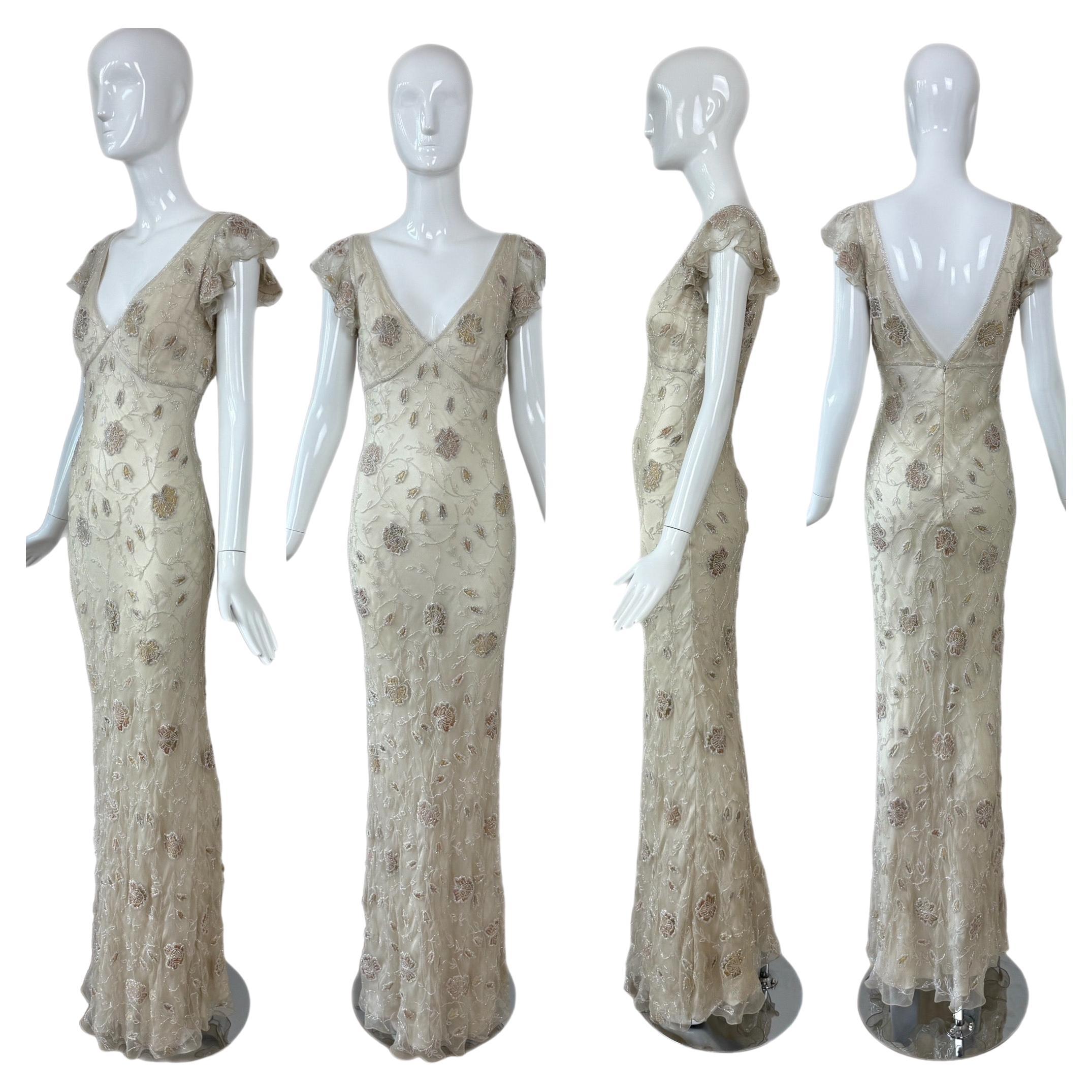 LES HABITUDES 90
s Vintage Couture Hand-Beaded Silk Embellished Evening Gown