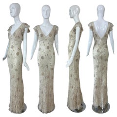 LES HABITUDES 90
s Vintage Couture Hand-Beaded Silk Embellished Evening Gown