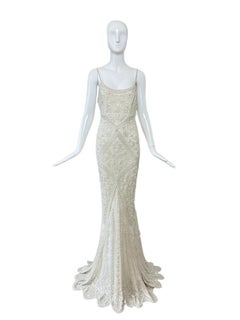 LES HABITUDES 90's Vintage Couture Hand-Beaded w. Pearls White Silk Bridal Gown