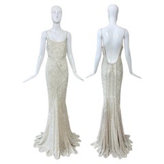 LES HABITUDES 90's Vintage Couture Hand-Beaded w. Pearls White Silk Bridal Gown