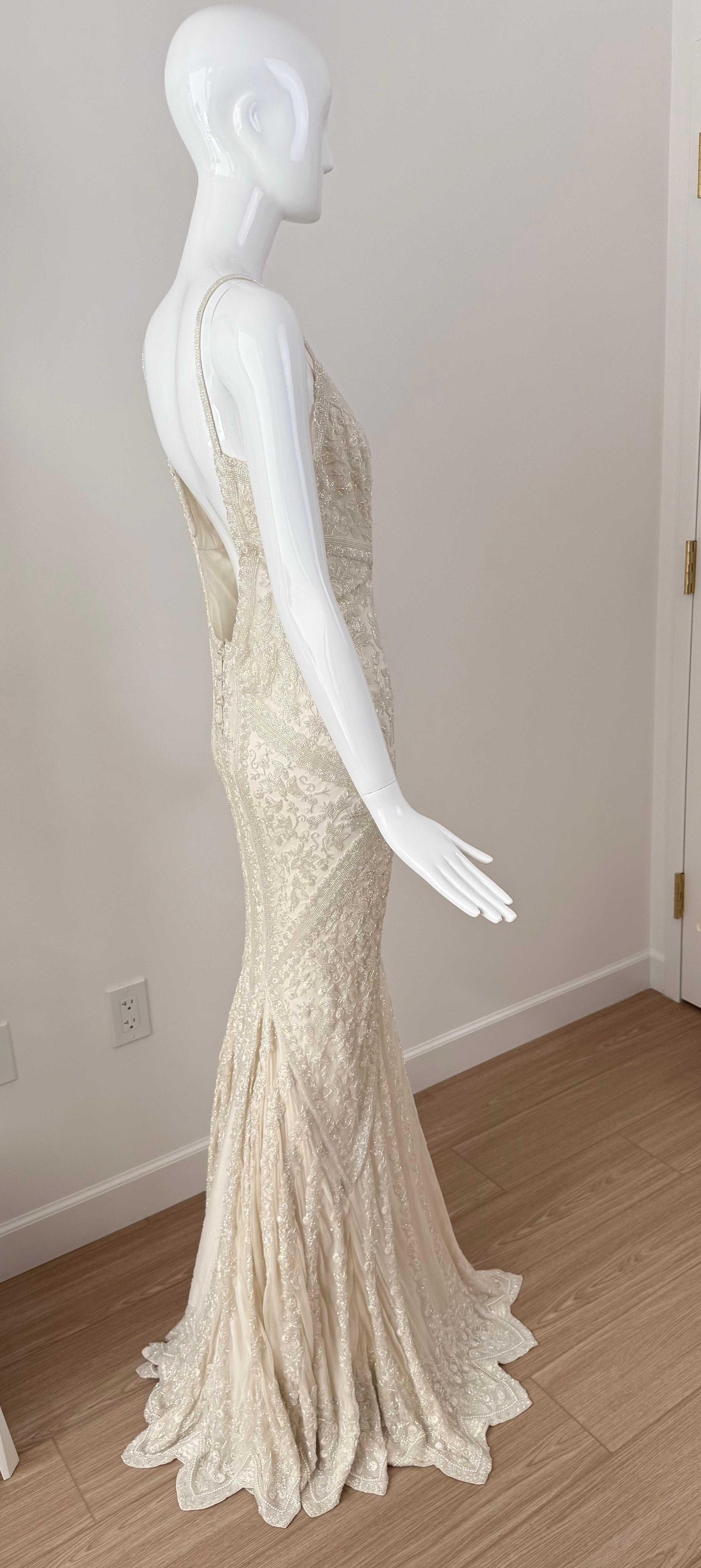 LES HABITUDES Vintage Couture 90's Robe de soirée en soie irisée ivoire perlée à la main en vente 8