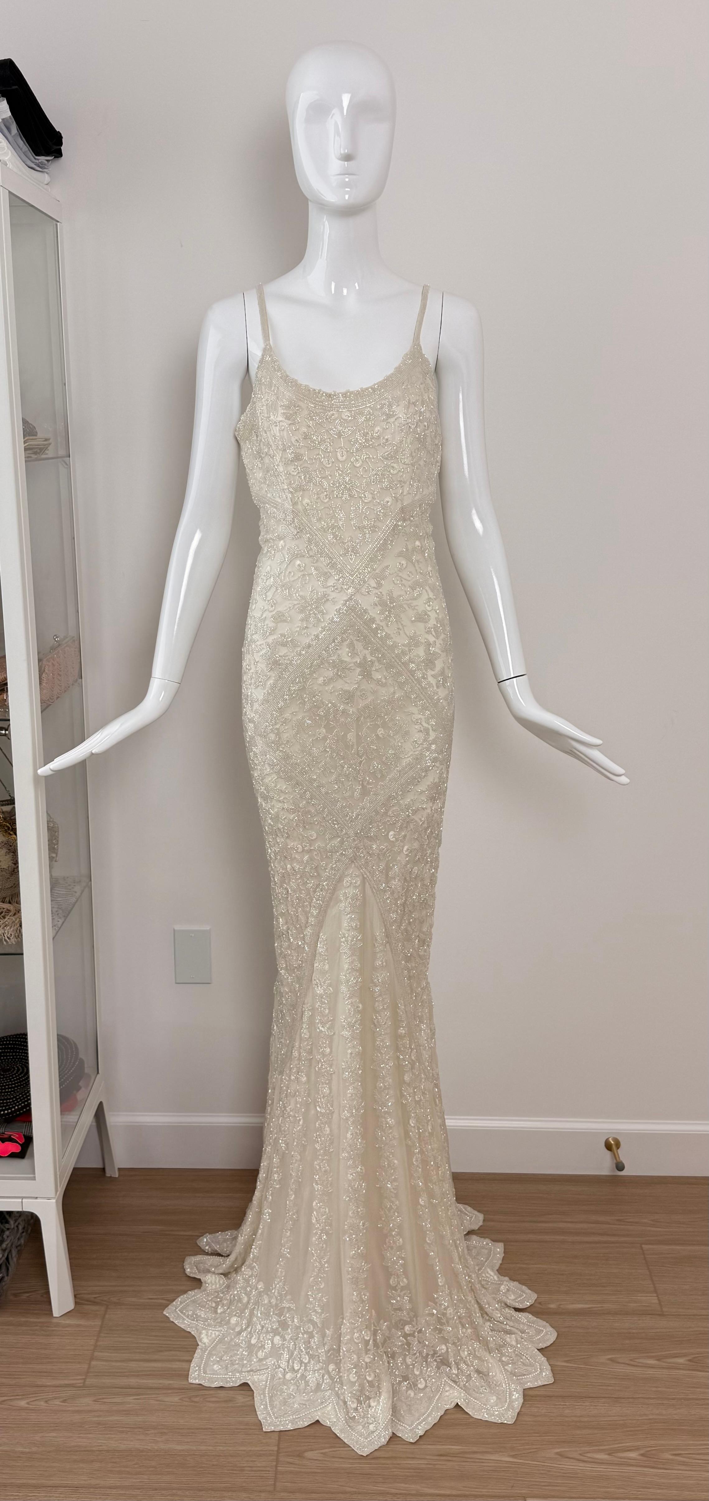 LES HABITUDES Vintage Couture 90's Robe de soirée en soie irisée ivoire perlée à la main en vente 10