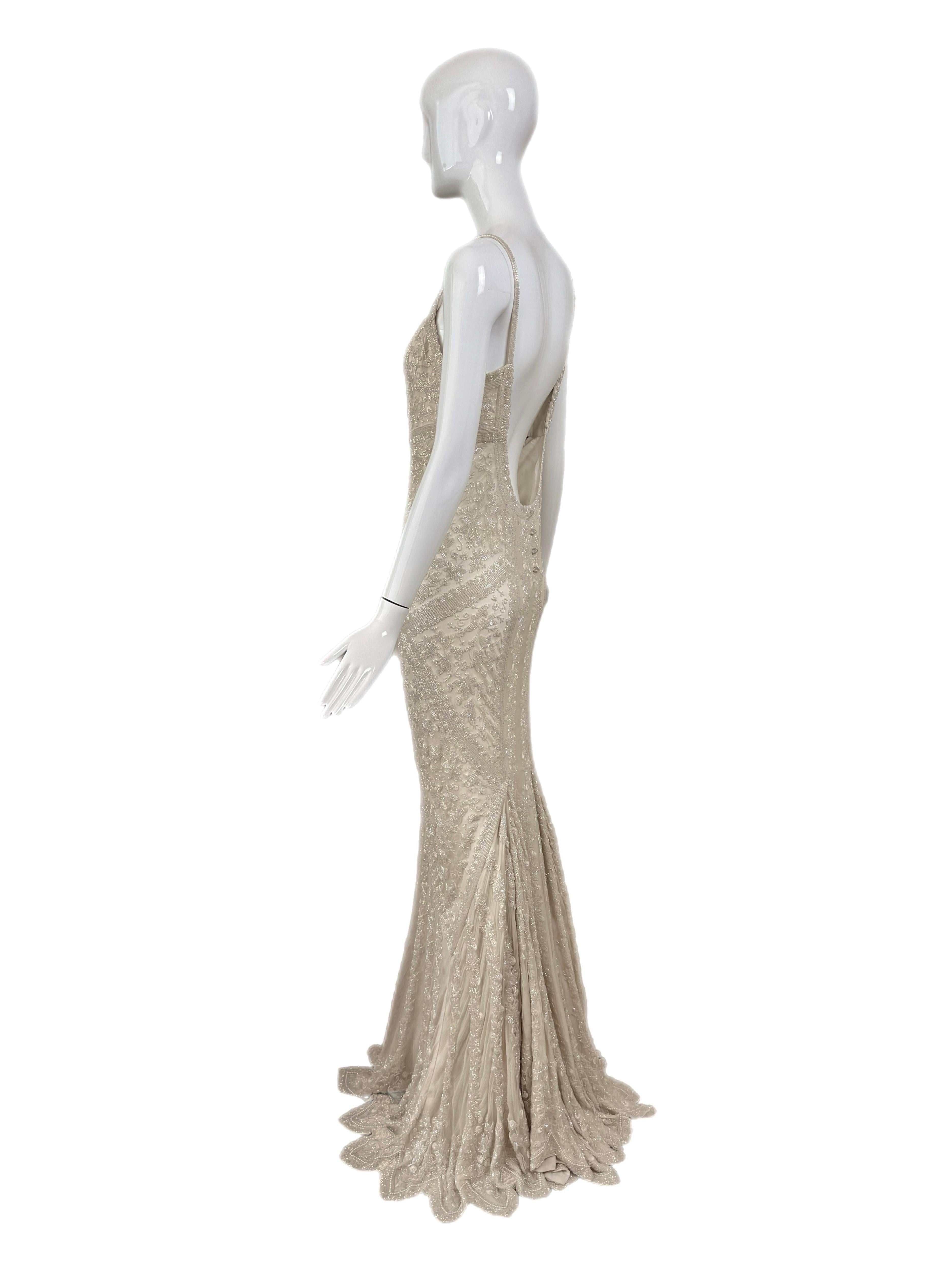LES HABITUDES Vintage Couture 90's Robe de soirée en soie irisée ivoire perlée à la main en vente 4