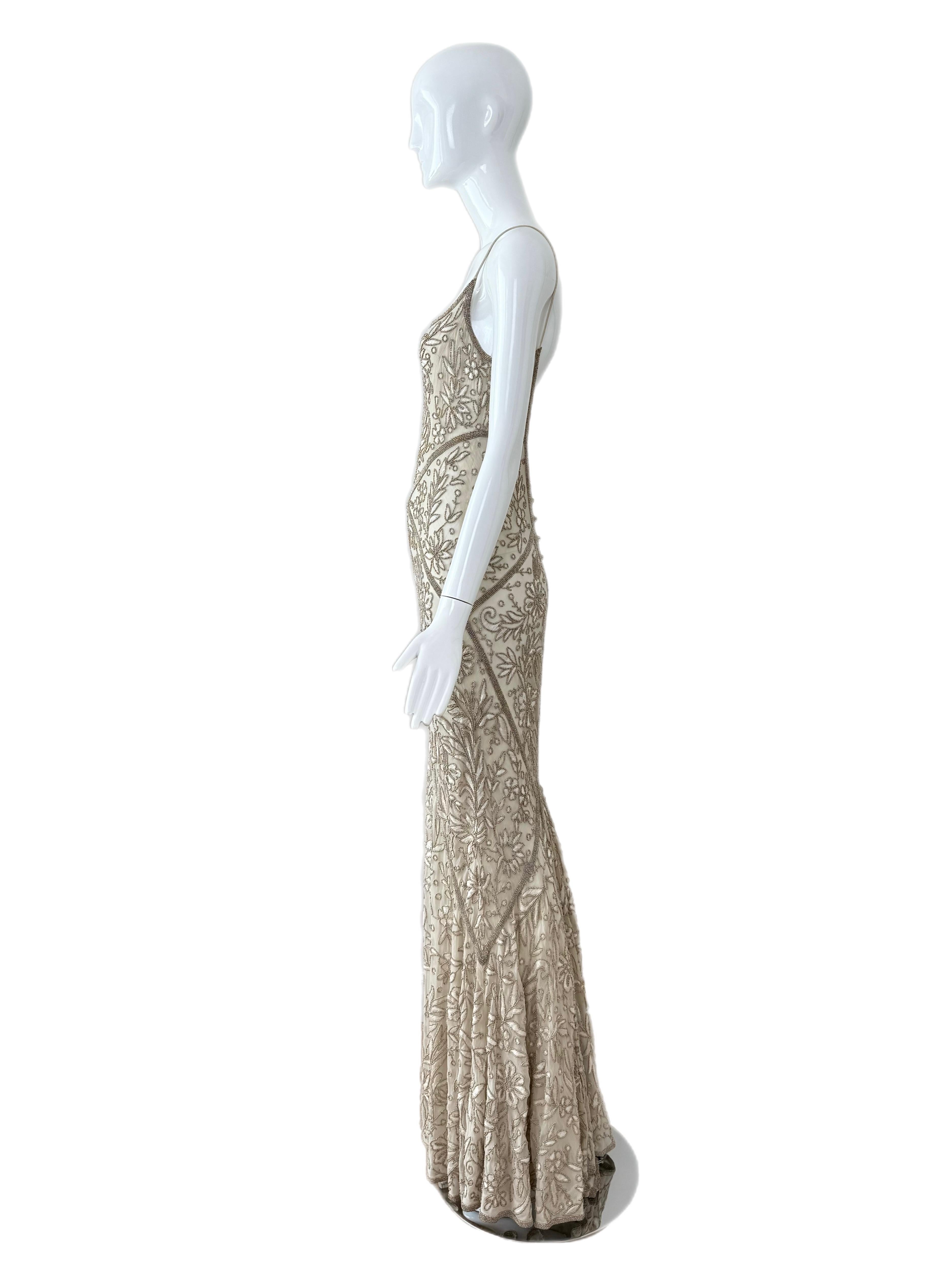 LES HABITUDES 90's Vintage Couture Seide Handgeketteltes Abendkleid Braut Hochzeit im Angebot 1