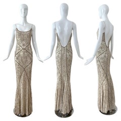 LES HABITUDES 90's Vintage Couture Seide Handgeketteltes Abendkleid Braut Hochzeit