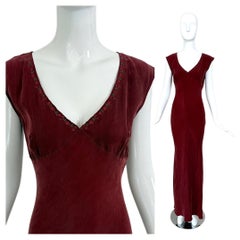 LES HABITUDES 90's Vintage Dusty Burgundy Floral Neckline Slip Gown Maxi Dress