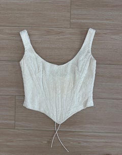 LES HABITUDES 90's Vintage Ivory Silk Hard Boned Corset w. Iridescent Glass Bead