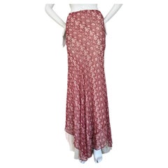 LES HABITUDES 90's Vintage Red Paisley Print Silk Floral Maxi Skirt