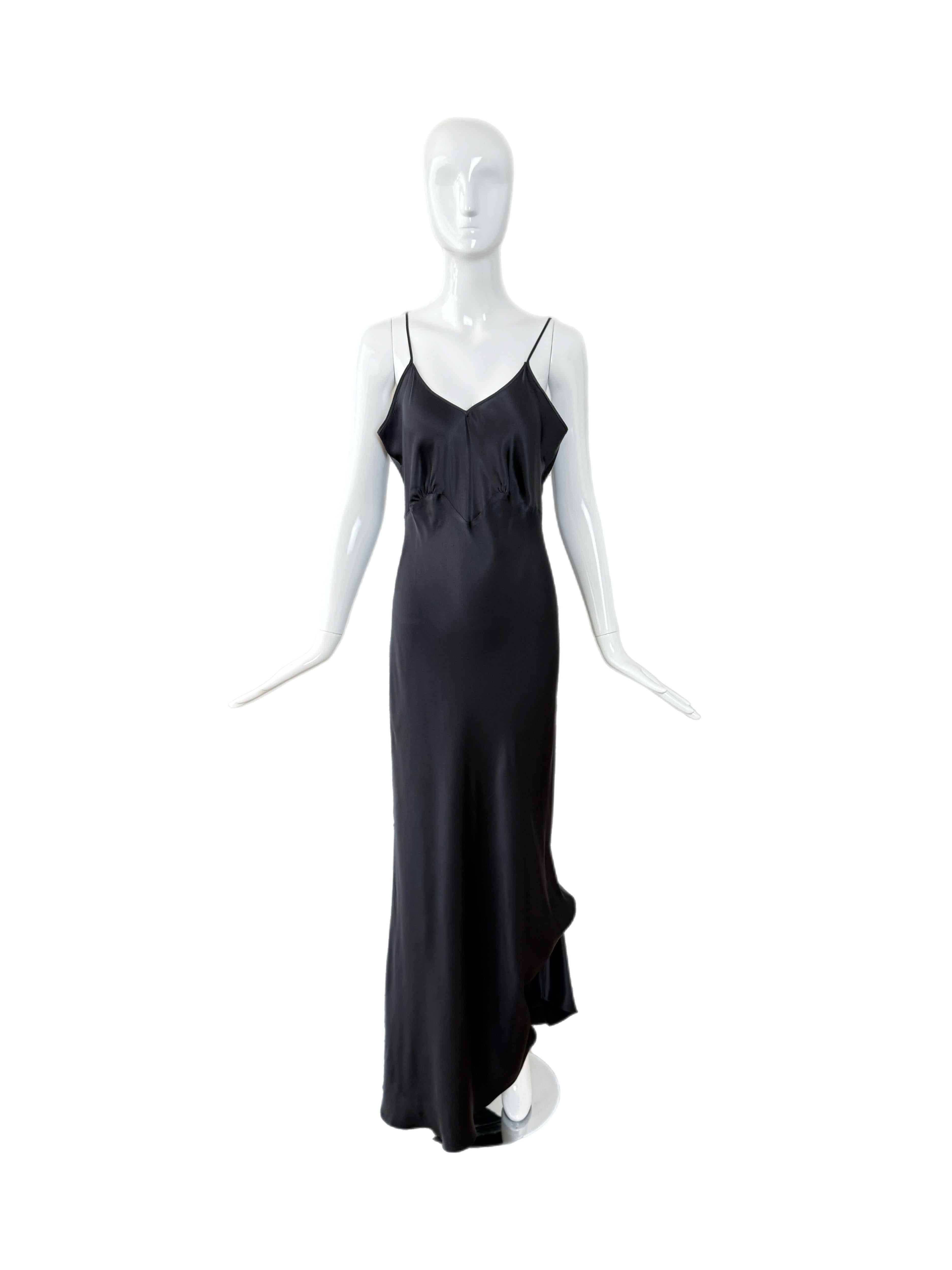 LES HABITUDES 90's Vintage Silk Black Slip Maxi Dress im Angebot 1