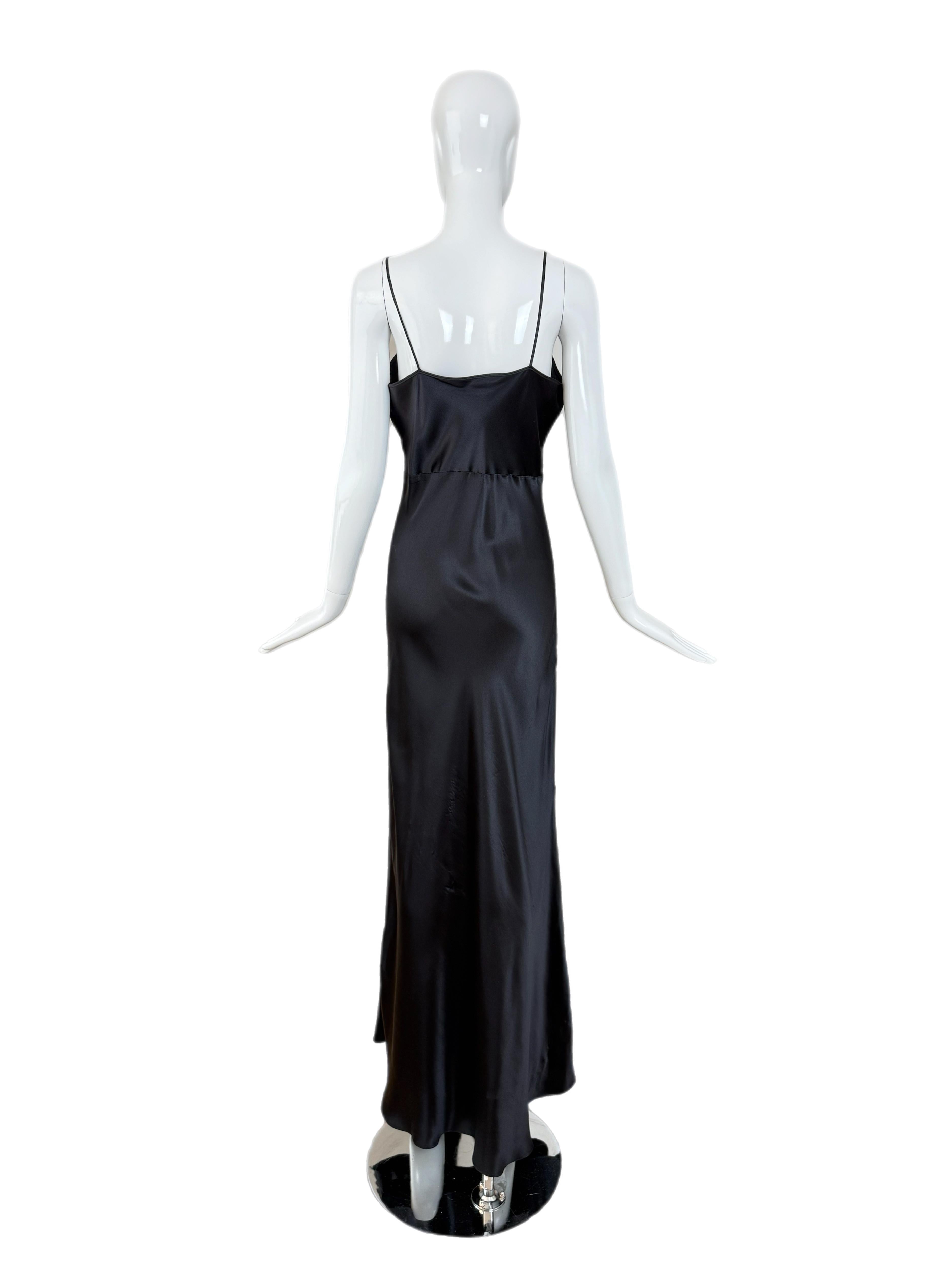 LES HABITUDES 90's Vintage Silk Black Slip Maxi Dress im Angebot 2