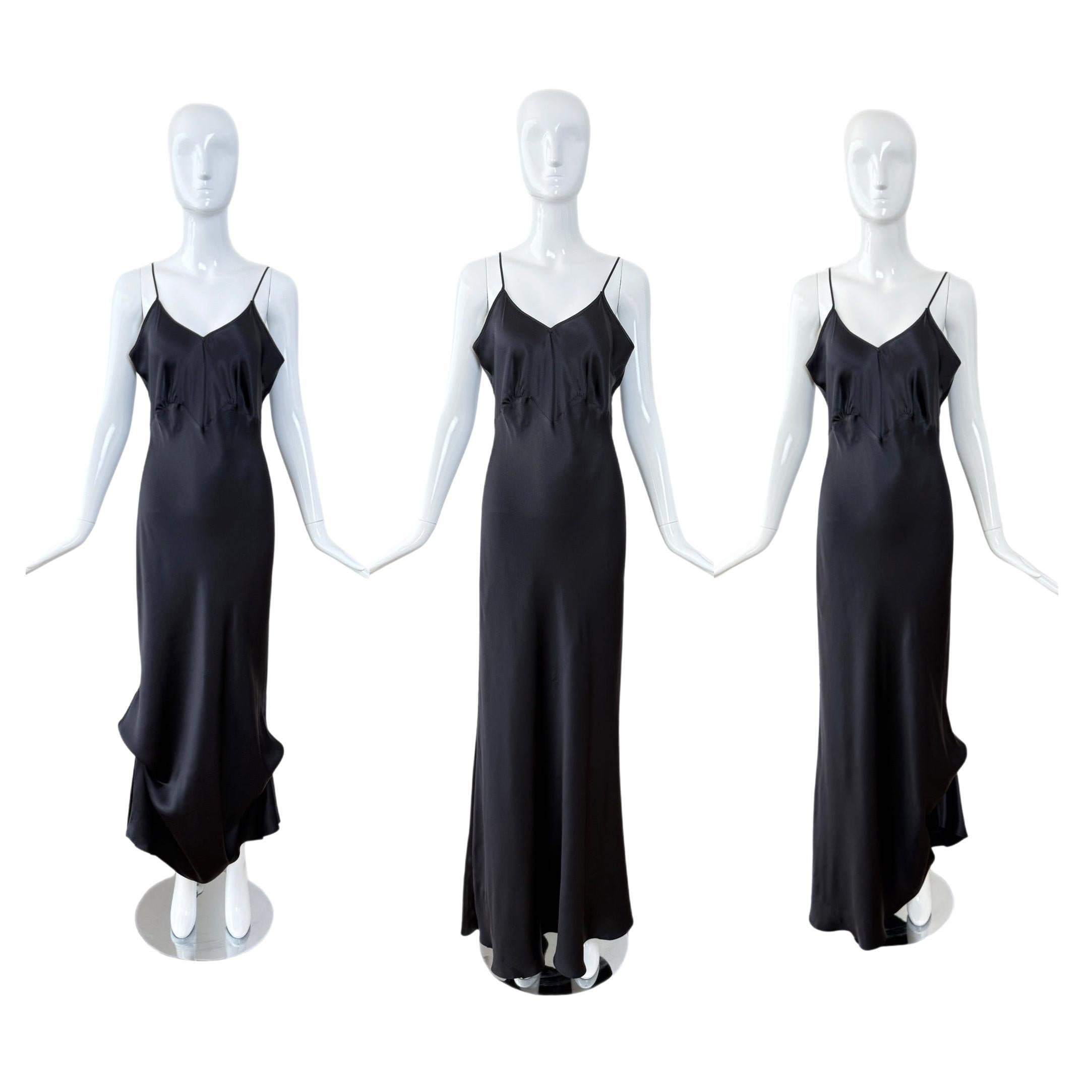 LES HABITUDES 90
s Vintage Silk Black Slip Maxi Dress