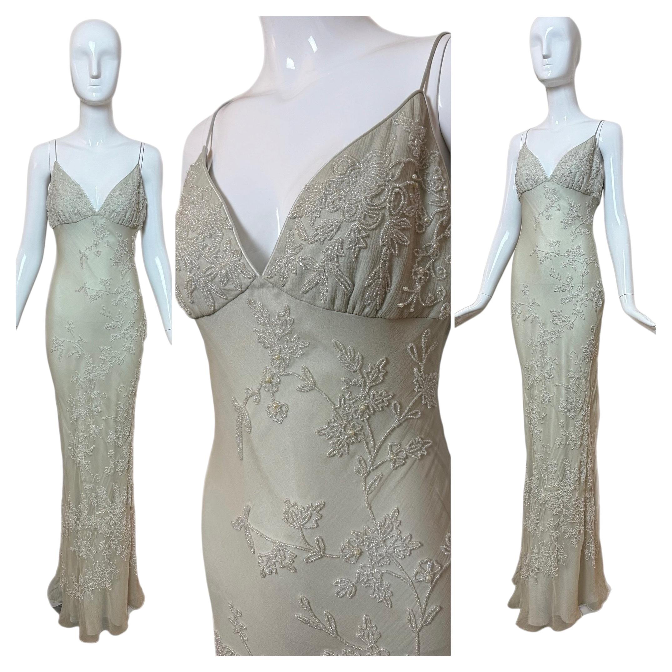 LES HABITUDES 90's Vintage Silk Hand Beaded / Pearled Floral Gown