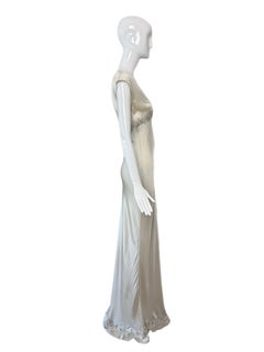 LES HABITUDES 90's Vintage Silver Grey Satin Floral Hand Beaded Gown Wedding