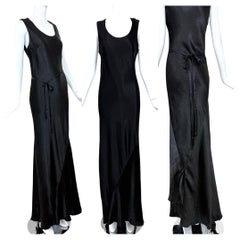 LES HABITUDES Vestido de noche de seda negro efecto arrugado con. Cinturón ajustable