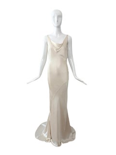 LES HABITUDES Vintage Ivory Silk Wedding Dress w. Open Cowl Lace Back Bridal