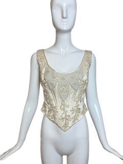LES HABITUDES Vintage Silk Ivory Vanilla Hand Beaded Corset Bustier Bridal
