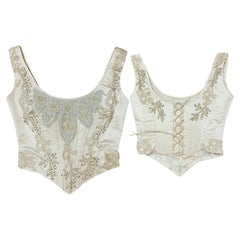 LES HABITUDES Vintage Silk Ivory Vanilla Hand Beaded Corset Bustier Bridal