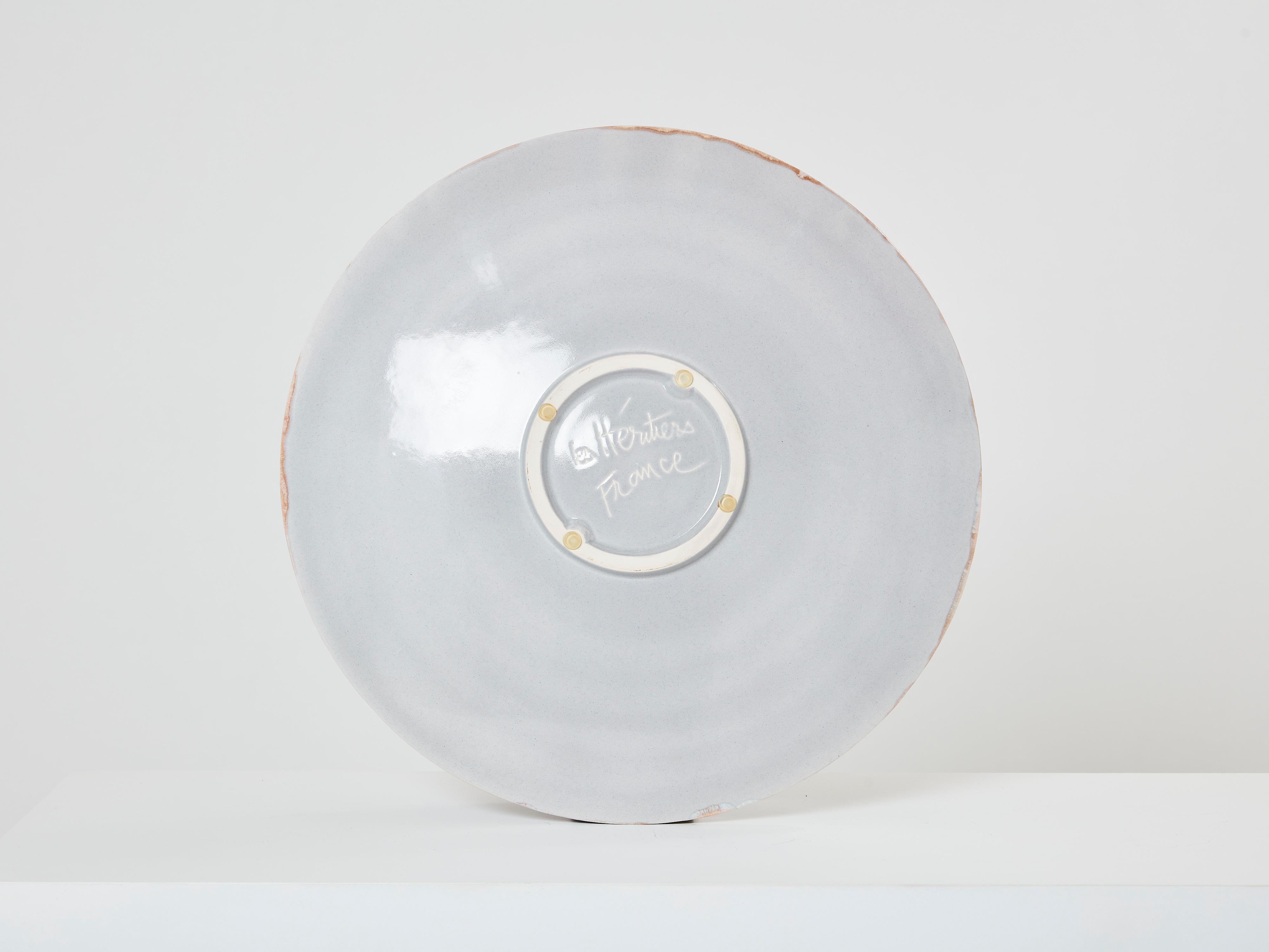 Les Héritiers Large Gilded Enameled Ceramic Plate Centerpiece, 1990 For Sale 2