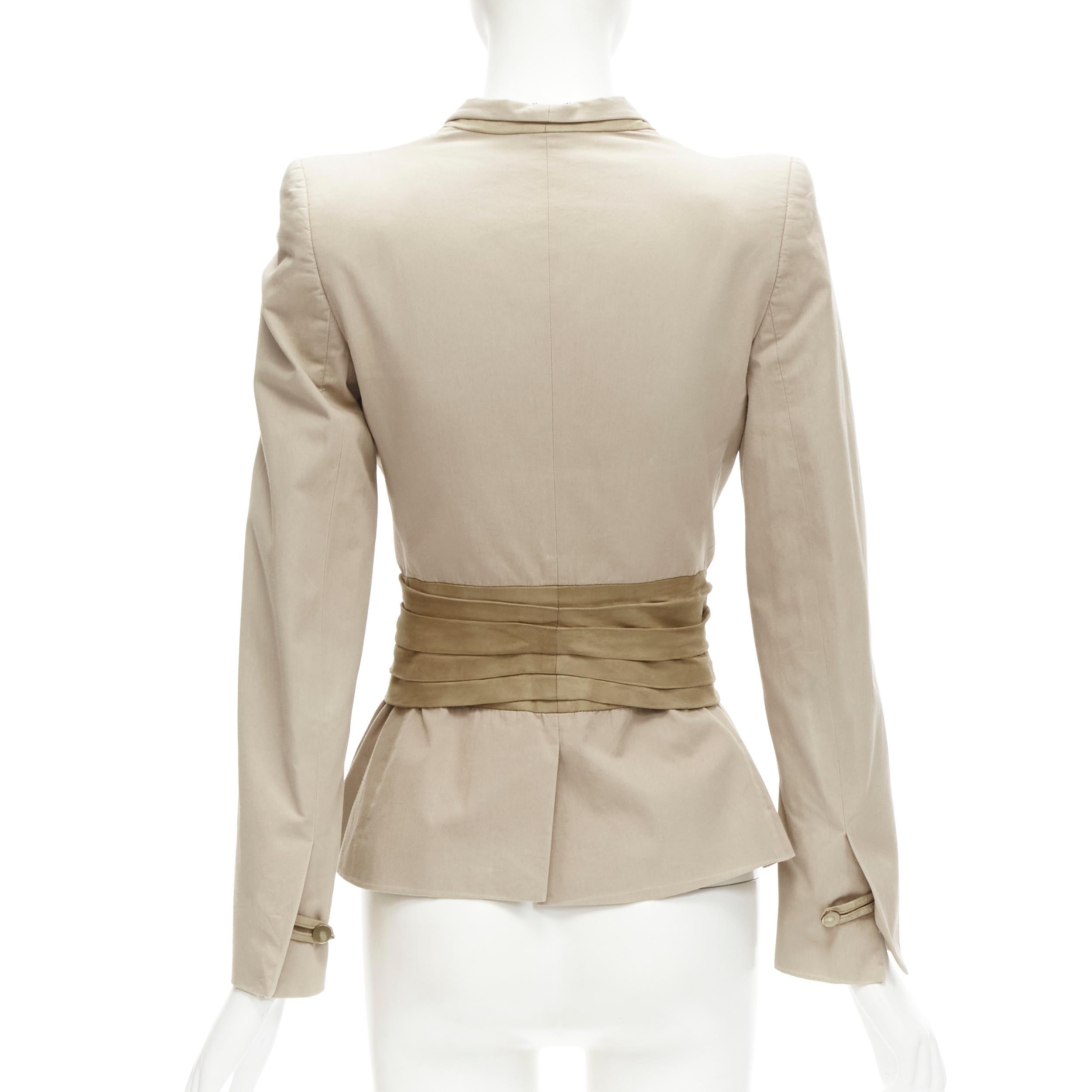 LES HOMMES Feminine beige cotton suede leather pleated belt blazer FR38 S In Good Condition In Hong Kong, NT