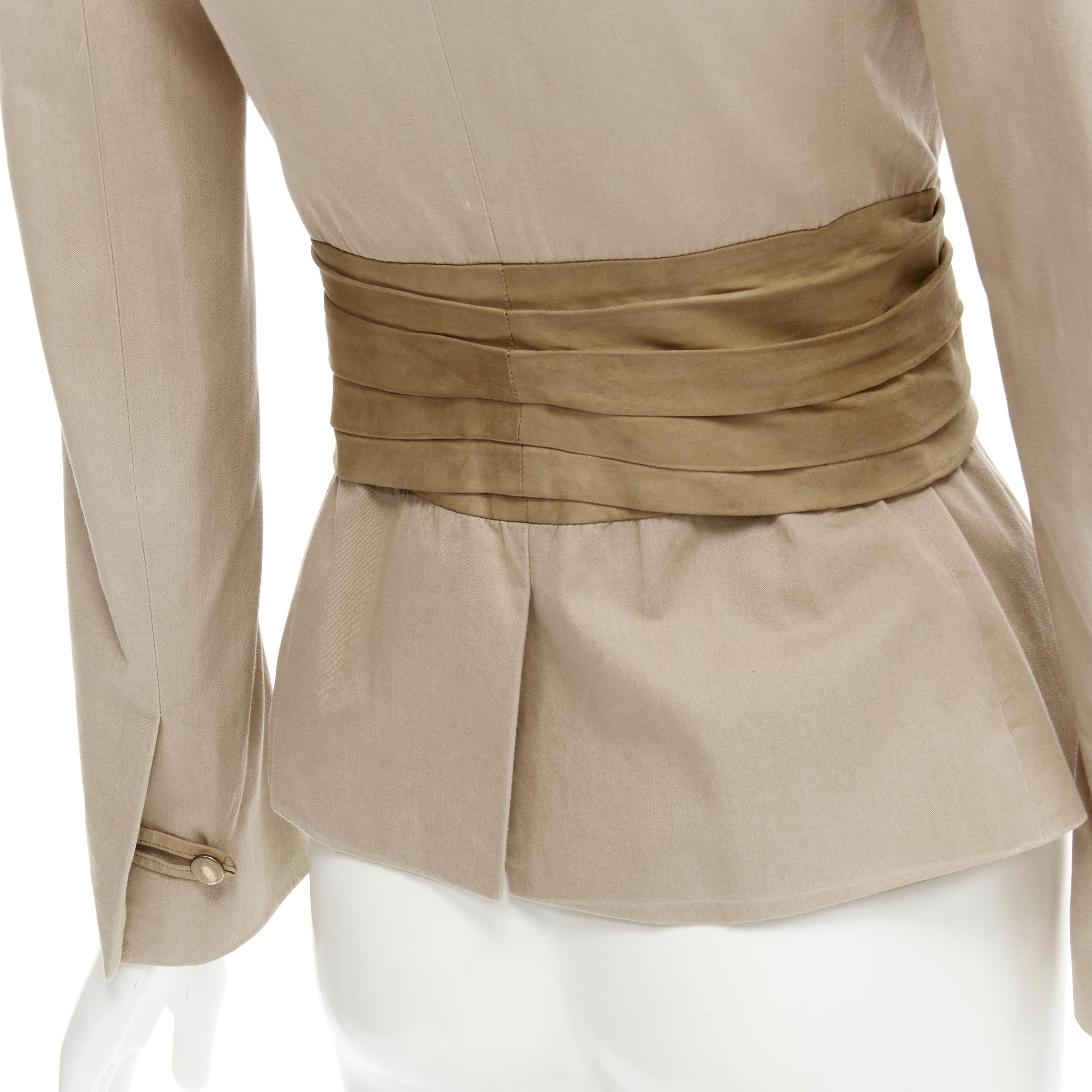LES HOMMES Feminine beige cotton suede leather pleated belt blazer FR38 S 2