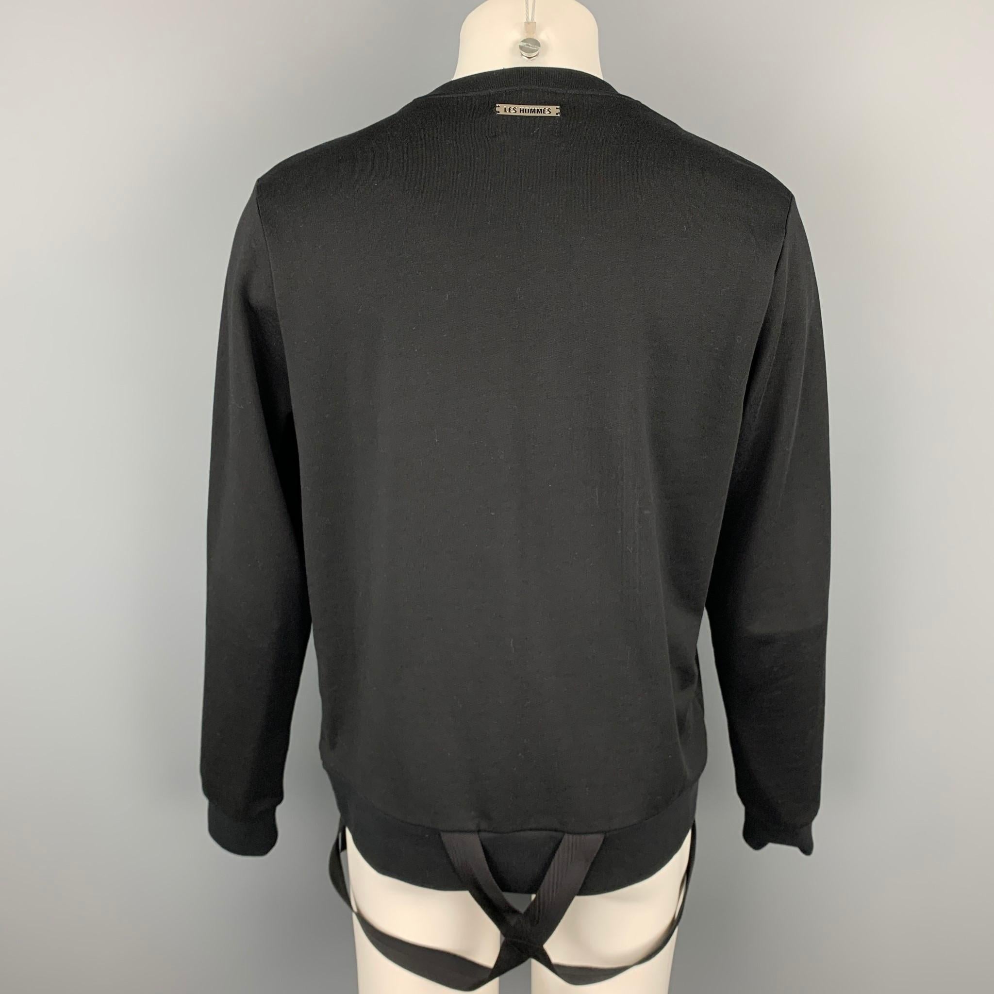 LES HOMMES Size M Black Cotton Crew-Neck Bondage Strap Sweatshirt In Excellent Condition In San Francisco, CA