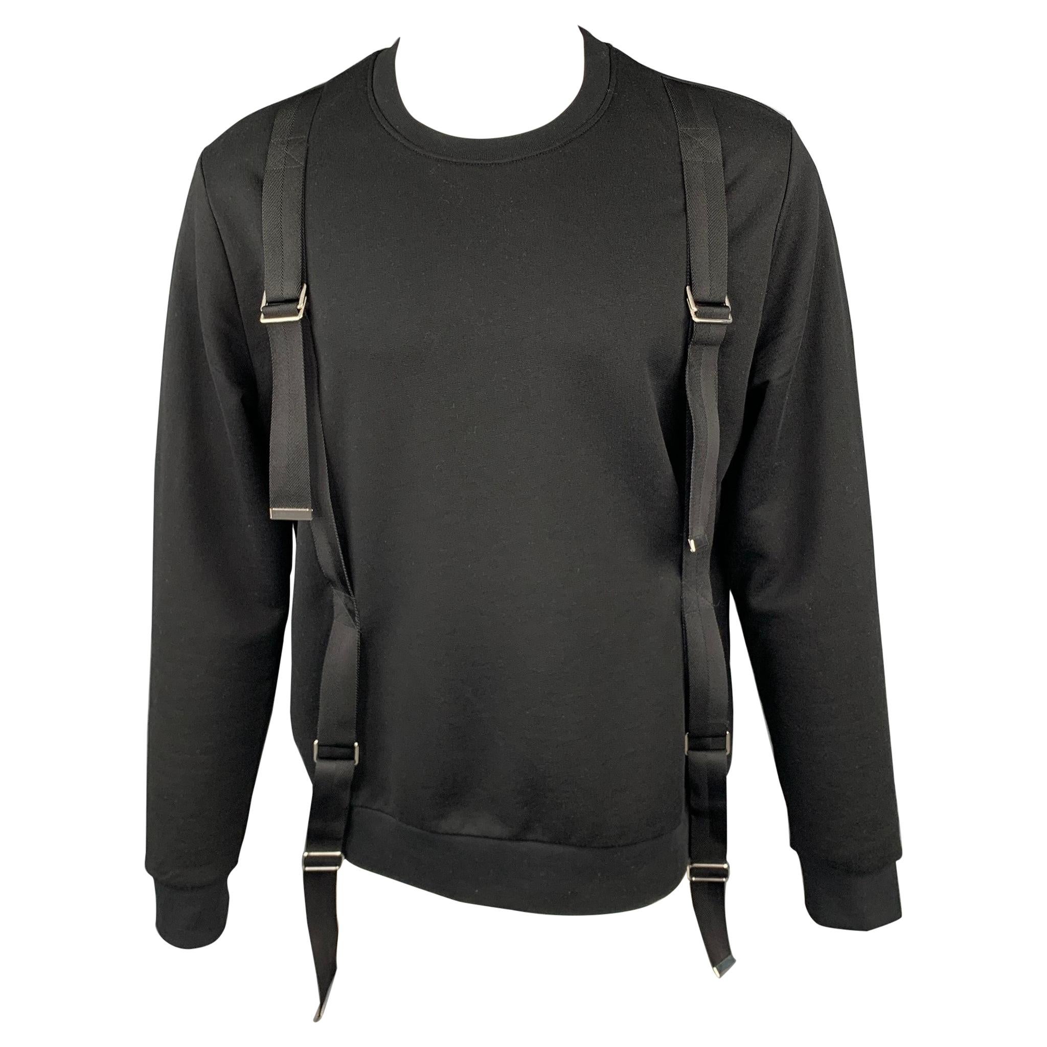 LES HOMMES Size M Black Cotton Crew-Neck Bondage Strap Sweatshirt