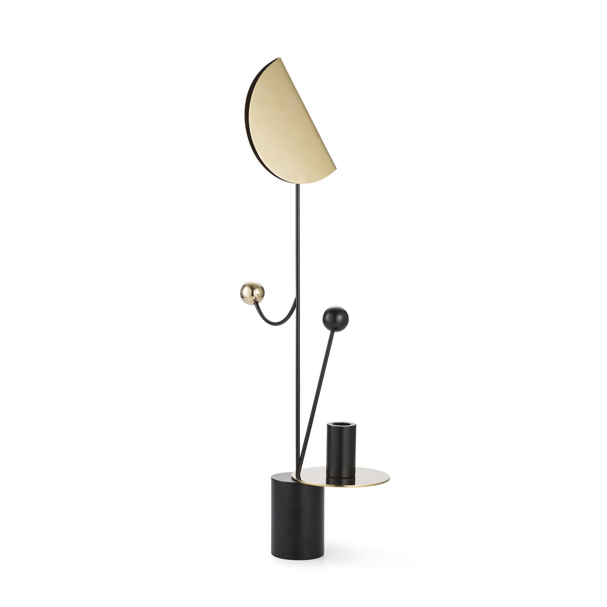Les Immobiles N°2 candleholder by Thomas Dariel
Dimensions: D 15.5 x W 19.5 x H 60 cm 
Materials: base in black powder-coated metal parts in plated metal coated with glossy copper finish color: Multicolored. 
Also available in other