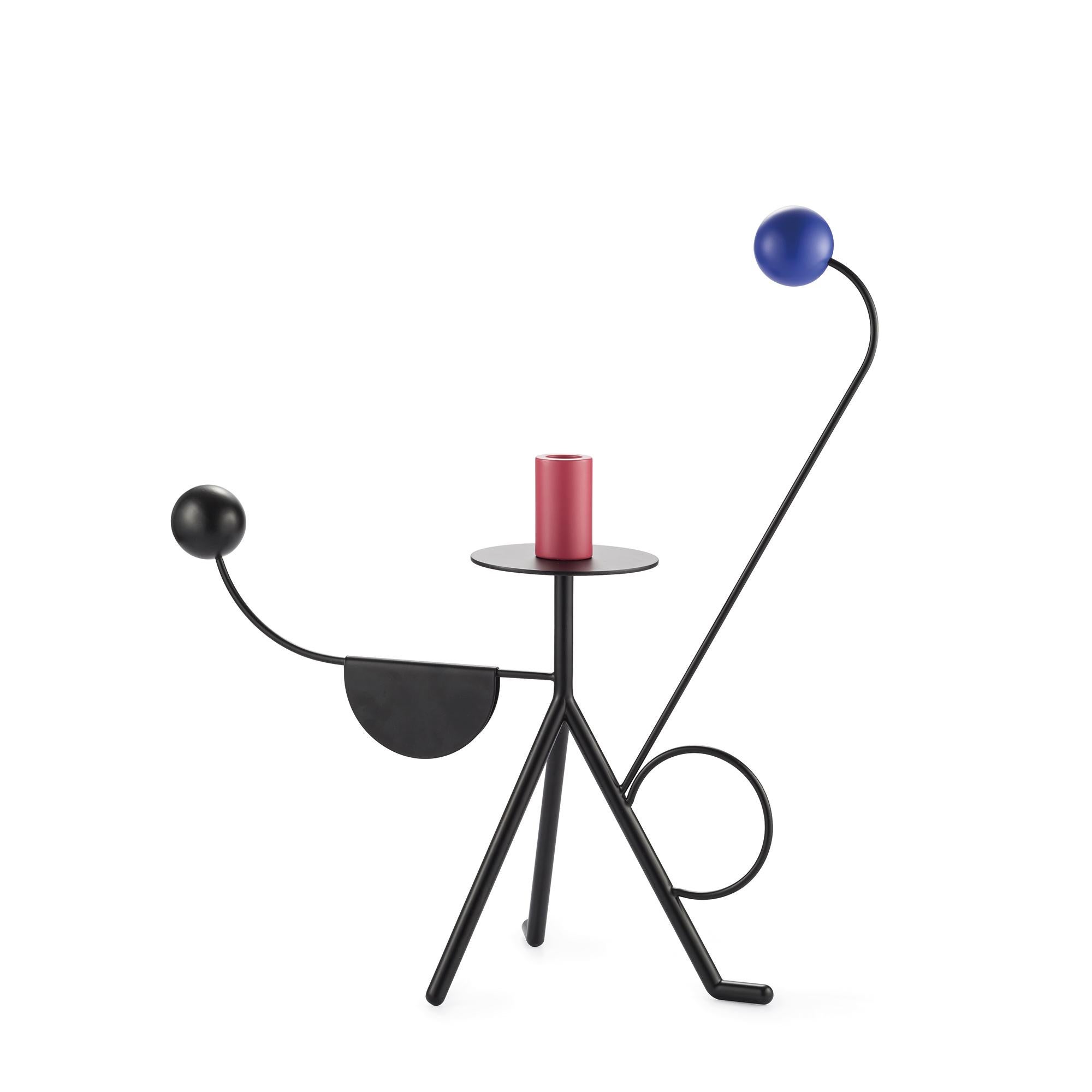 Les Immobiles N°3 candleholder by Thomas Dariel
Dimensions: D 44.3 x W 20.5 x H 48.2 cm 
Materials: Black, Blue, and Red powder-coated metal. Color: Multicolored.
Also available in other dimensions. 


Whimsical, abstract, and refined, Les