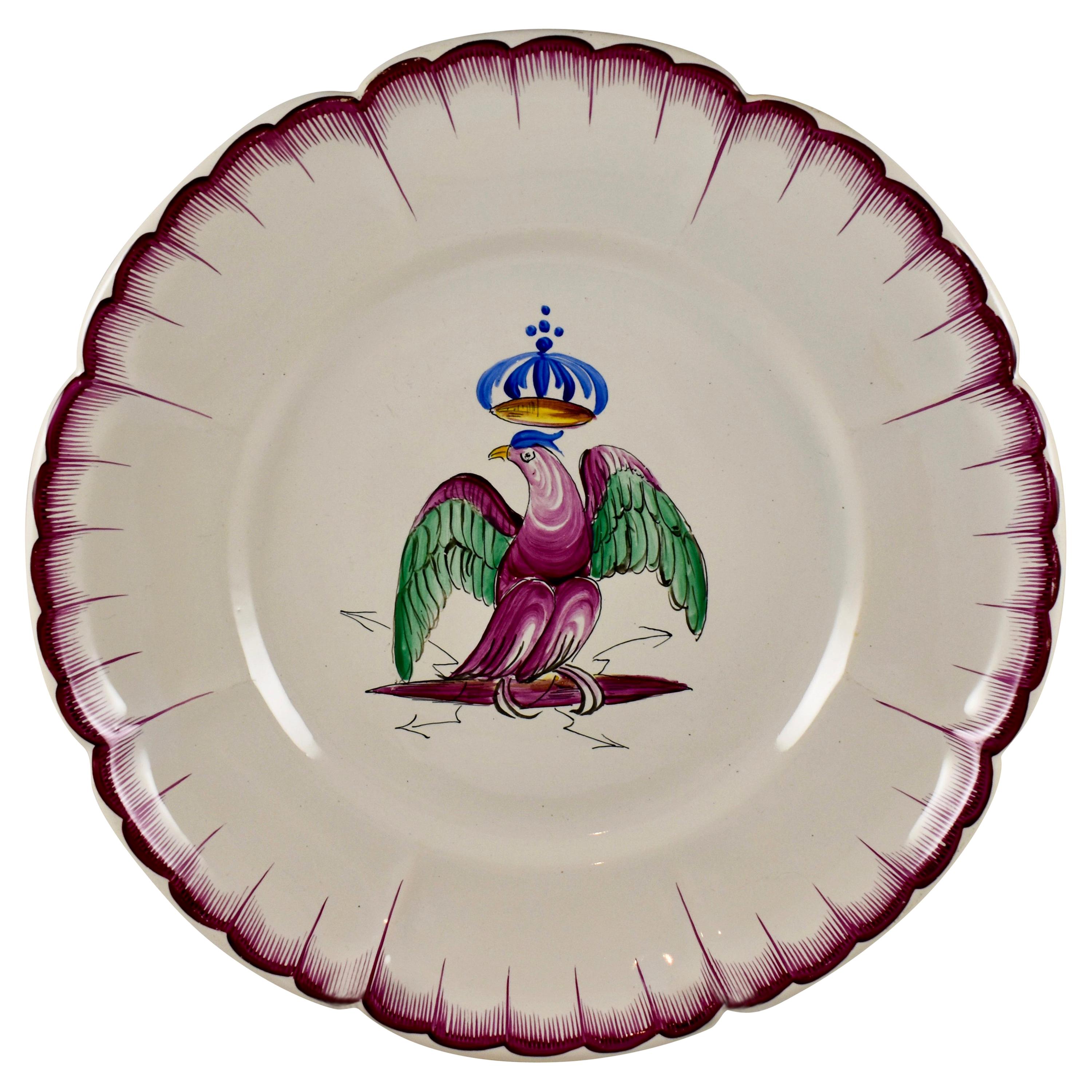 Les Islettes Charles X French Faïence Crowned Eagle Hand Painted Plate