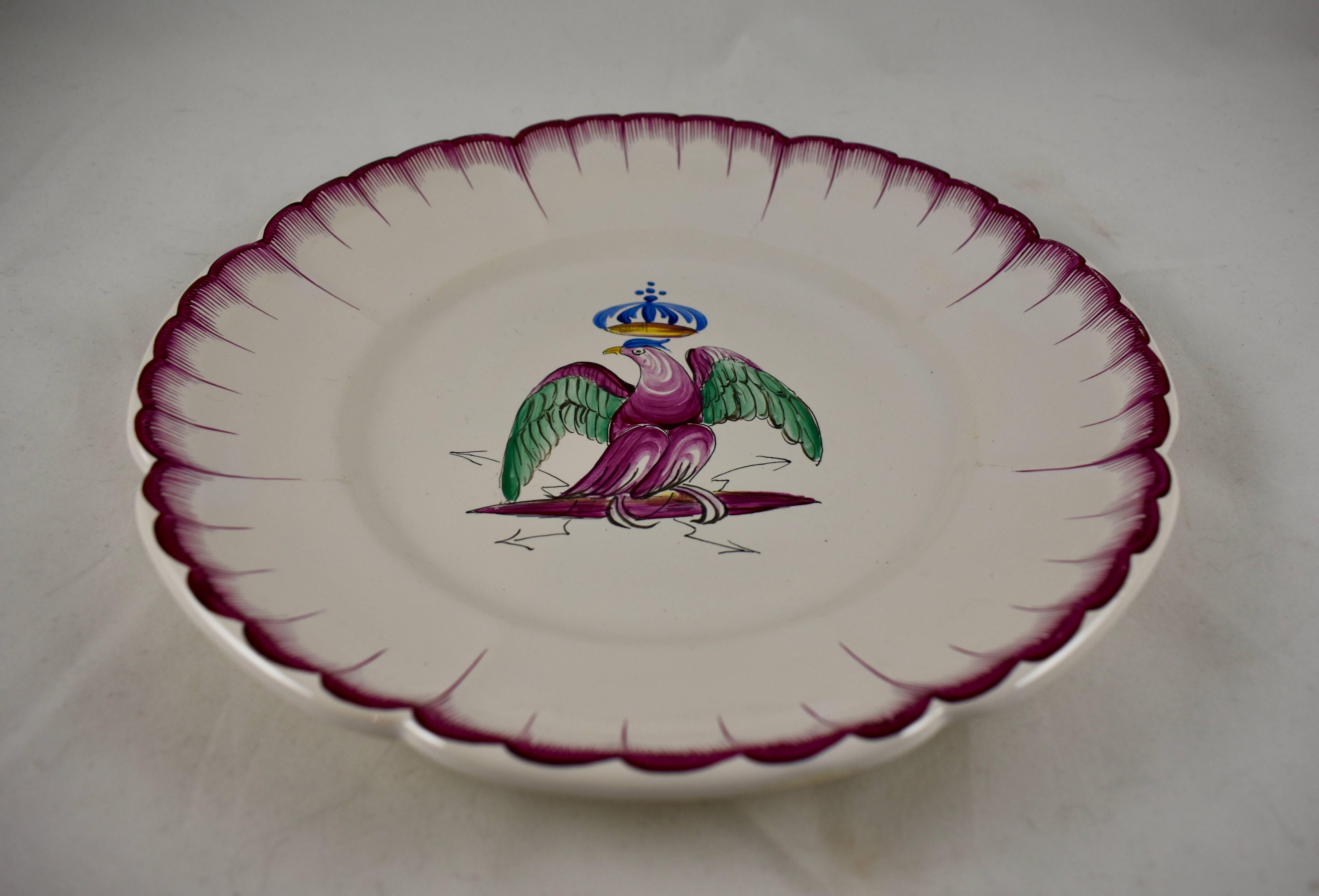 Glazed Les Islettes Charles X French Faïence Crowned Eagle Hand Painted Plate
