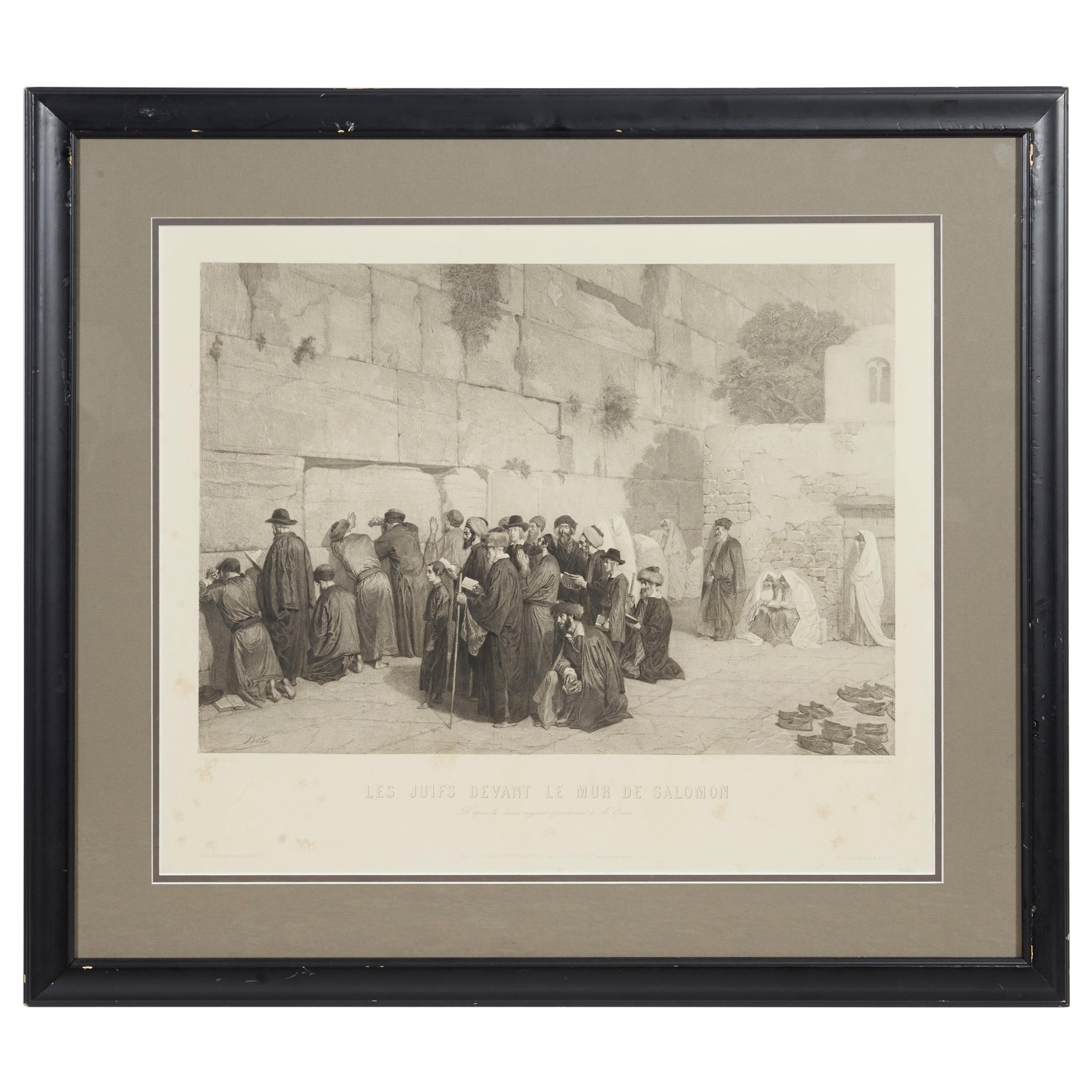 Les Juifs Devant le mur de Salomon, Jews at the Western Wall, Engraving, c. 1880 For Sale