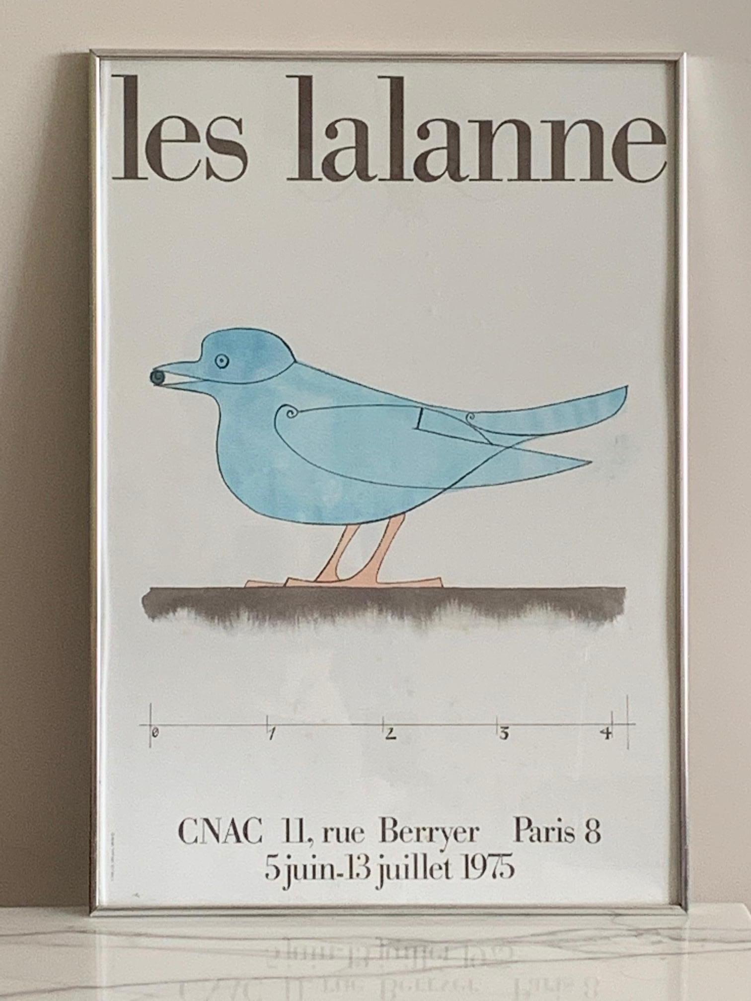 A classic vintage poster by Le Lalanne from a 1975 exhibit at CNAC, Paris. Mounted on board and framed.