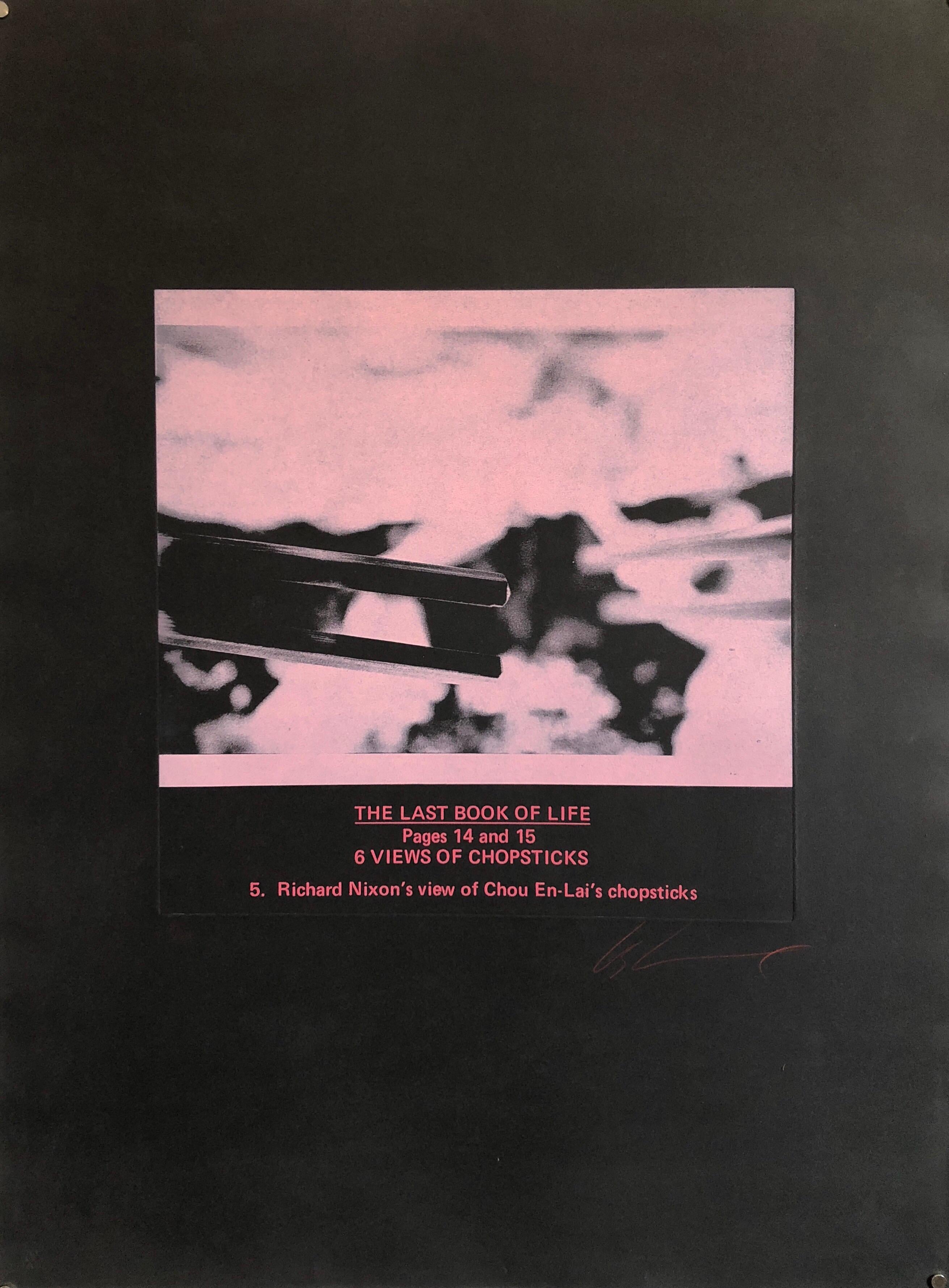 Abstract Print di Les Levine - Acquaforte concettuale di grandi dimensioni "Ultimo libro della vita", anni '70, Pop Art