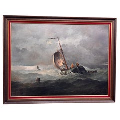 Les Marins Avant la Tempete Oil on Canvas, by Dutch Artist Johannes Hilverdink
