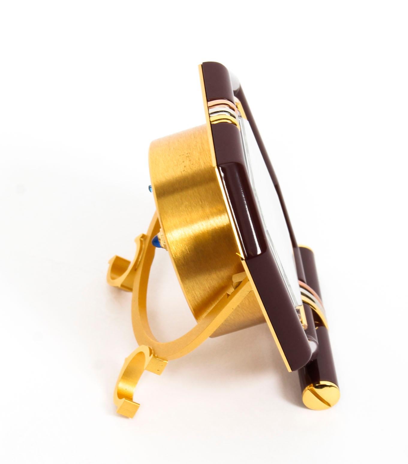Les Must de Cartier Paris Cased Maroon and Gilt Desk Clock and Photo Frame 5