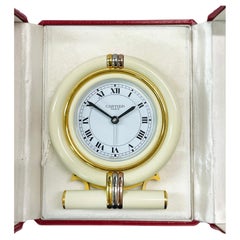 Retro Les Must de Cartier Paris Enamel Gold Plated Travel Clock 