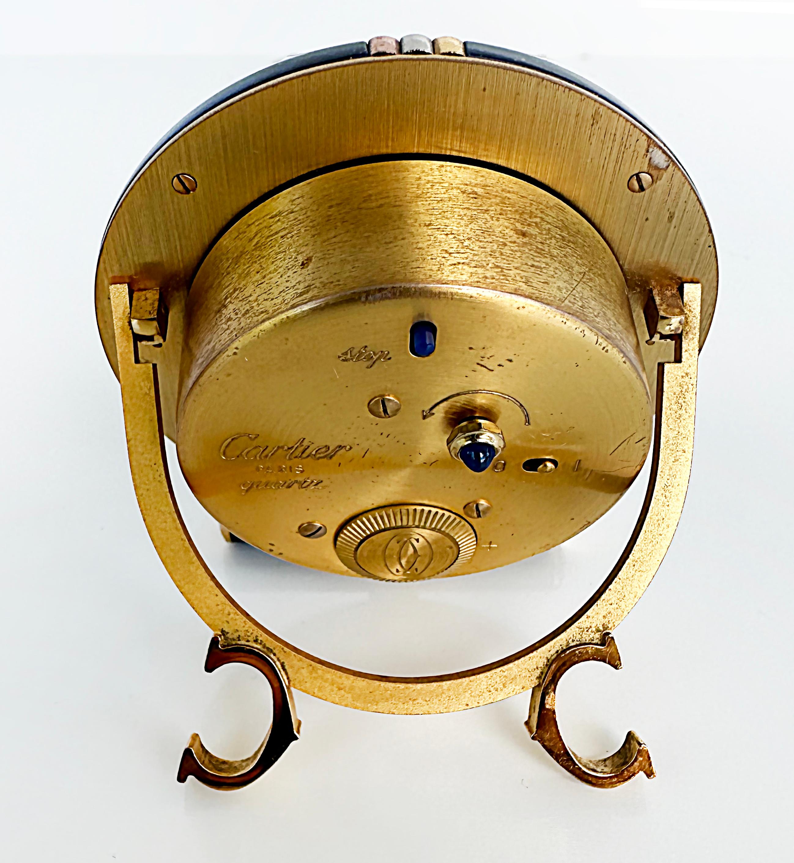 Les Must de Cartier Paris Enamel Gold Plated Travel Clock with Original Case 6