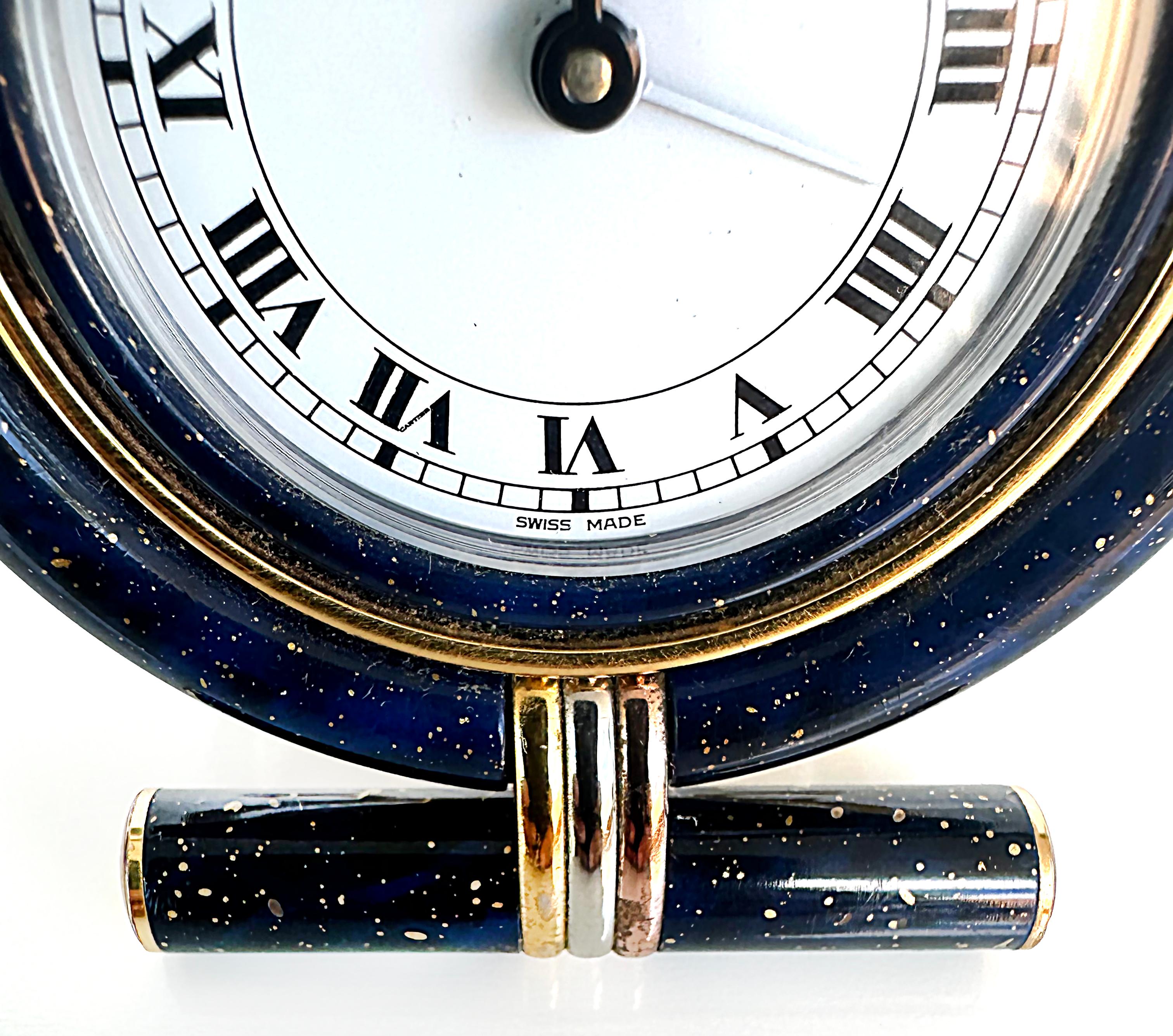 20th Century Les Must de Cartier Paris Enamel Gold Plated Travel Clock with Original Case