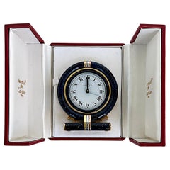 Les Must de Cartier Paris Enamel Gold Plated Travel Clock with Original Case