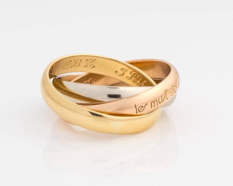 Contemporary Les Must De Cartier Trinity Band Ring 18 Karat Rose, White and Yellow Gold For Sale